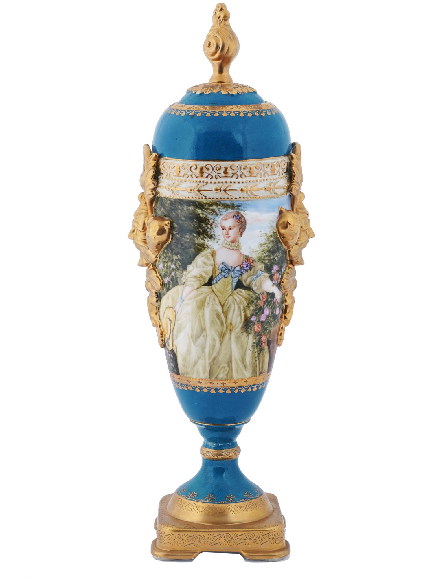 TALL FRENCH STYLE PORTRAITS GILT PORCELAIN VASE PIC-1